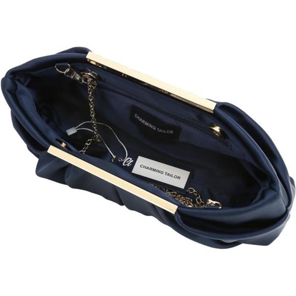 Clutch Evening Bag Elegant Pleated Satin Formal Handbag Simple Classy Purse - Picture 4 of 8